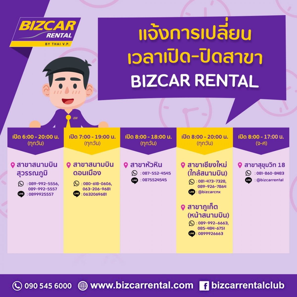 You are currently viewing แจ้งการเปลี่ยนเวลา เปิด-ปิดสาขา BIZCAR RENTAL 6 สาขา